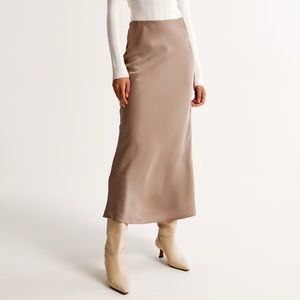 Elevated Satin Column Maxi Skirt Taupe